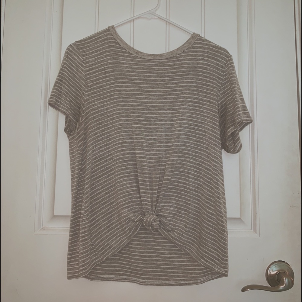 Grey Striped flowy shirt